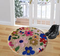 Round Floral Door Mat, Multicolor Flower Pattern, Entryway Rug, Boho Style