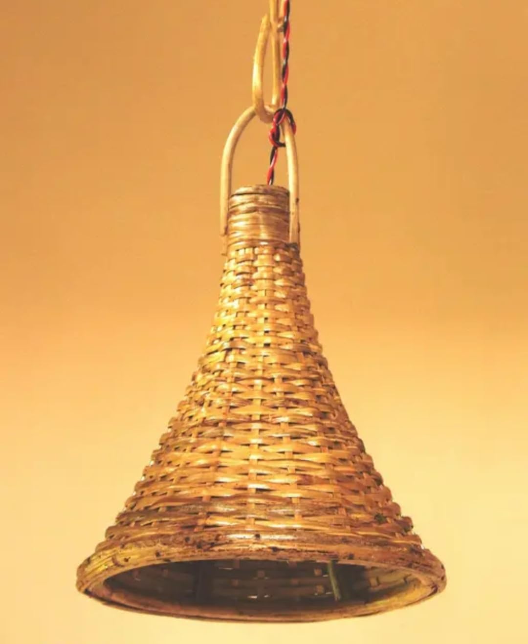 Woven Bamboo Pendant Light, Conical Shade, Warm Ambient Lighting, Asian Style