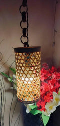 Hanging Pendant Light, Bamboo Woven Lattice Design, Cylindrical Shape, Chain Suspension, Warm Ambient Lighting