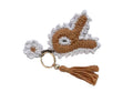 Handmade Crochet Bunny Keychain with Flower, Brown and White, Tassel Charm