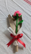 Handmade Crochet Rose Flower Bouquet, Pink, Gift Wrapped with Red Ribbon, Valentine's Day Decor