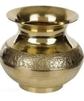 Decorative Brass Vase with Textured Band, Gold Metallic Finish, Modern Round Shape, Home Decor