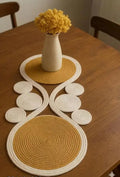 Round Woven Placemat Set with Coasters, Cotton Rope, Spiral Design, Mustard Yellow and White