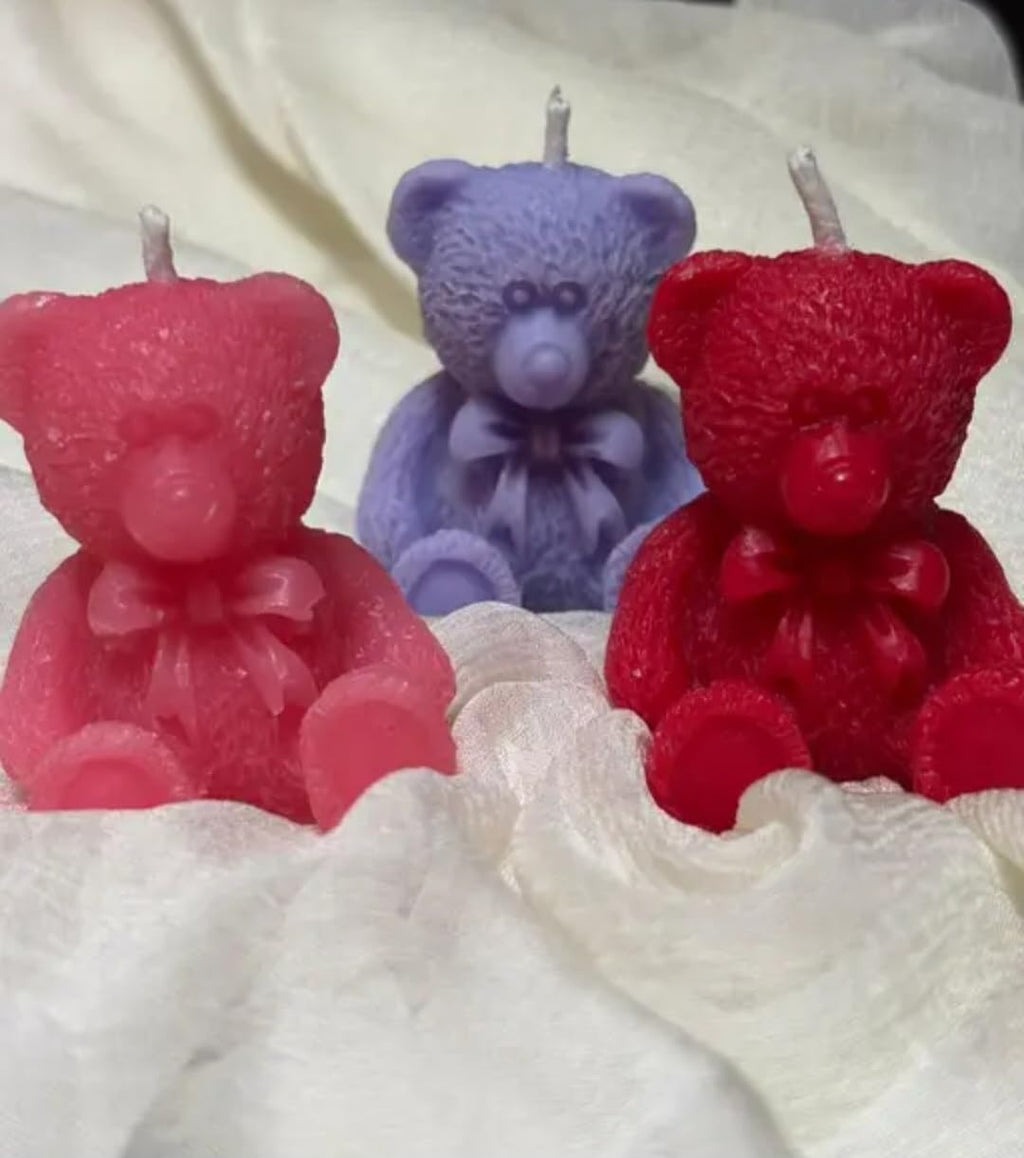 Red Teddy Bear Candle, Decorative Wax Bear Figurine with Bow, Valentine's Day Gift