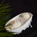 Decorative White Ceramic Candle with Pearl Beaded Trim, Floral Design