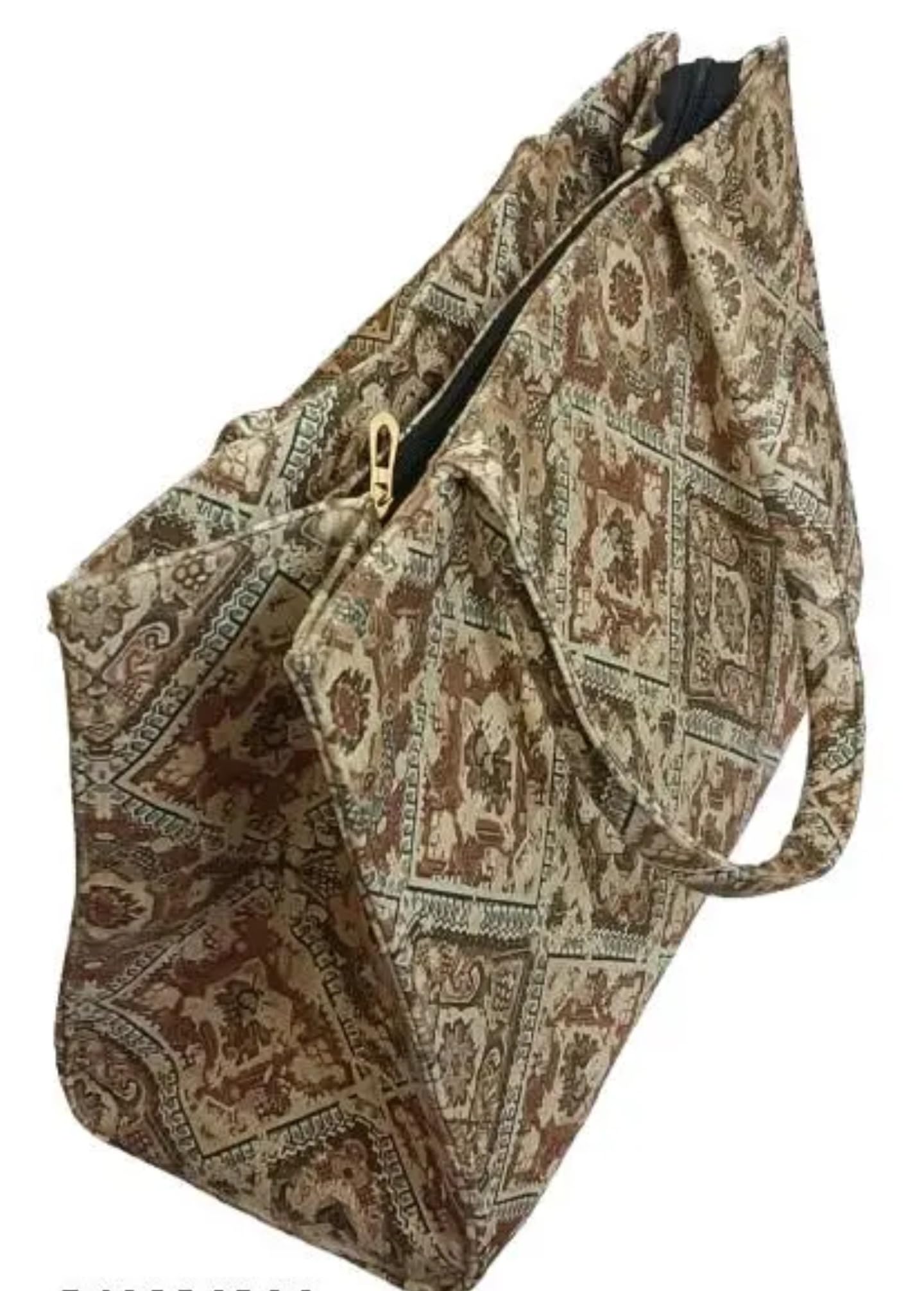 Vintage Pattern Tote Bag, Brown and Beige Diamond Floral Design, Double Handle