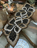 Handcrafted Beaded Table Runner, Black and Gold Art Deco Design, Elegant Glass Beaded Pattern for Dining Table, Wedding Decor