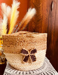 Handwoven Jute Storage Basket with Crochet Butterfly Detail, Natural Beige and Brown, Boho Style
