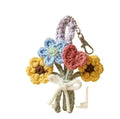 Crochet Flower Bouquet Keychain, Handmade Knit Floral Bag Charm, Multicolor with Sunflowers and Heart