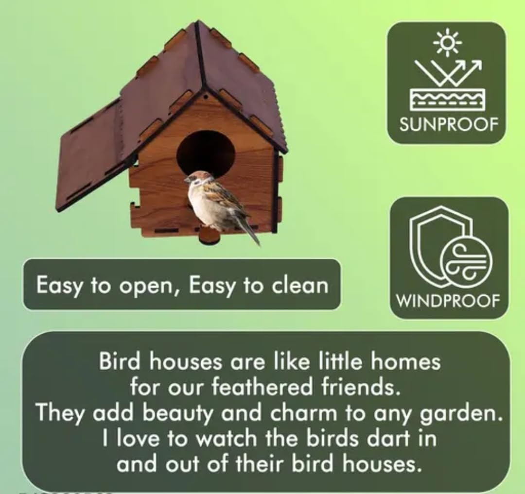 Wooden Hanging Birdhouse, Natural Brown, Handcrafted Wood, Outdoor Garden Bird Nest Box with Entry Hole
