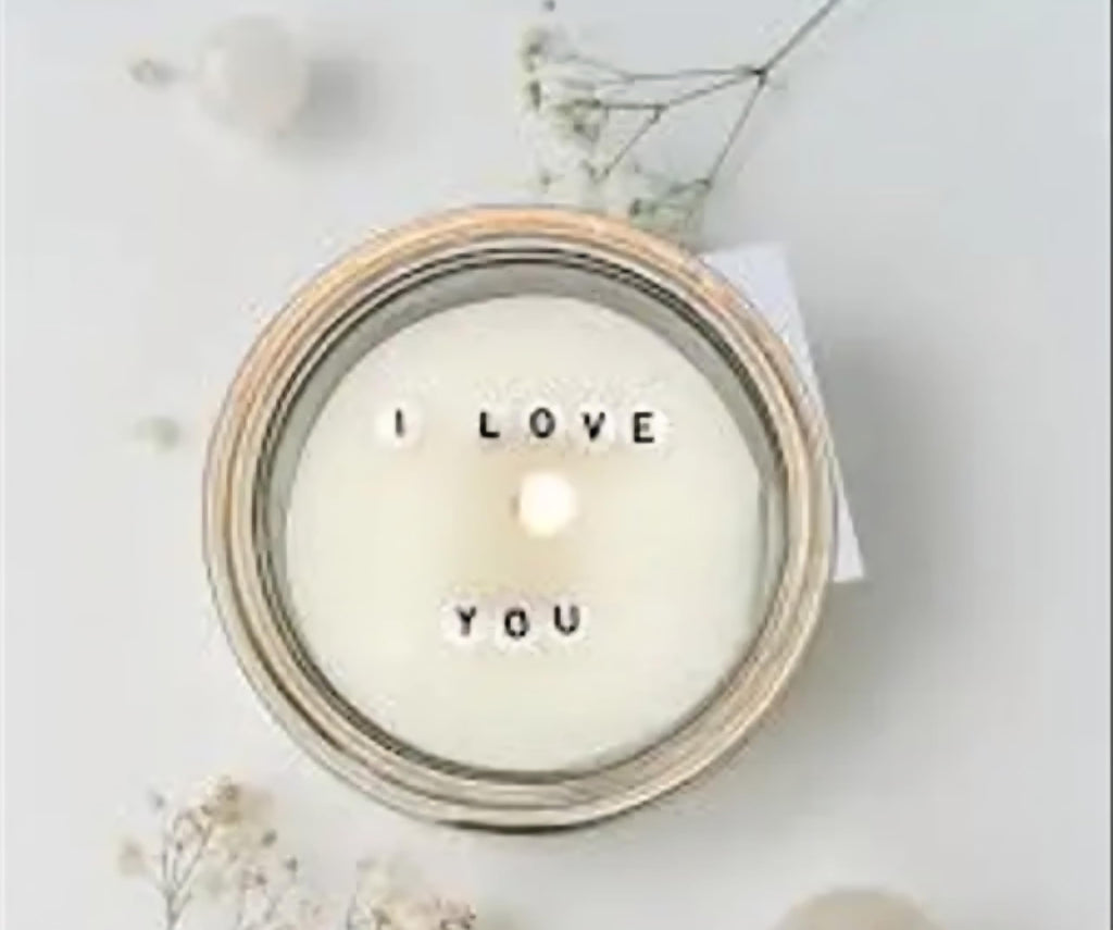 Scented Candle with I Love You Message, Glass Jar, White Wax, Romantic Gift