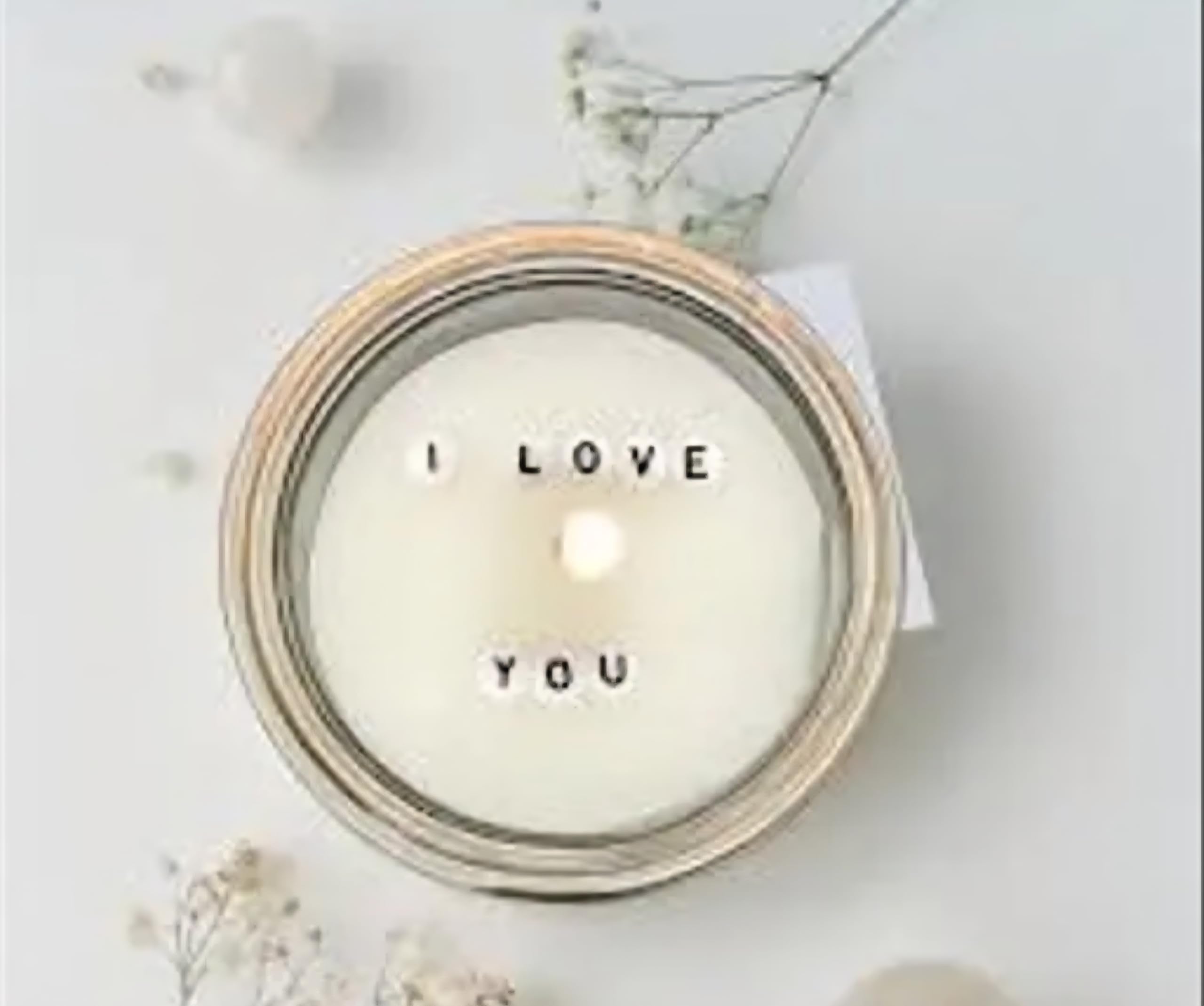 Scented Candle with I Love You Message, Glass Jar, White Wax, Romantic Gift
