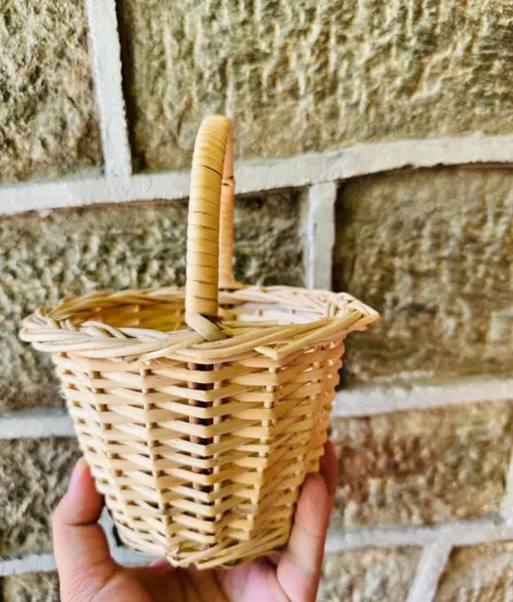 Small Wicker Basket with Handle, Natural Rattan, Handwoven, Gift and Storage Basket