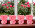 Heart shapped love candle,Pink Heart-Shaped LOVE Letter Decorative Ornaments with Rose Base, Set of 4, Valentine's Day Home Decor