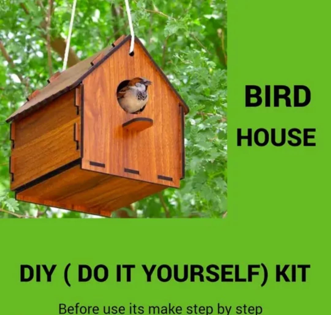 Wooden Hanging Birdhouse, Natural Brown, Handcrafted Wood, Outdoor Garden Bird Nest Box with Entry Hole