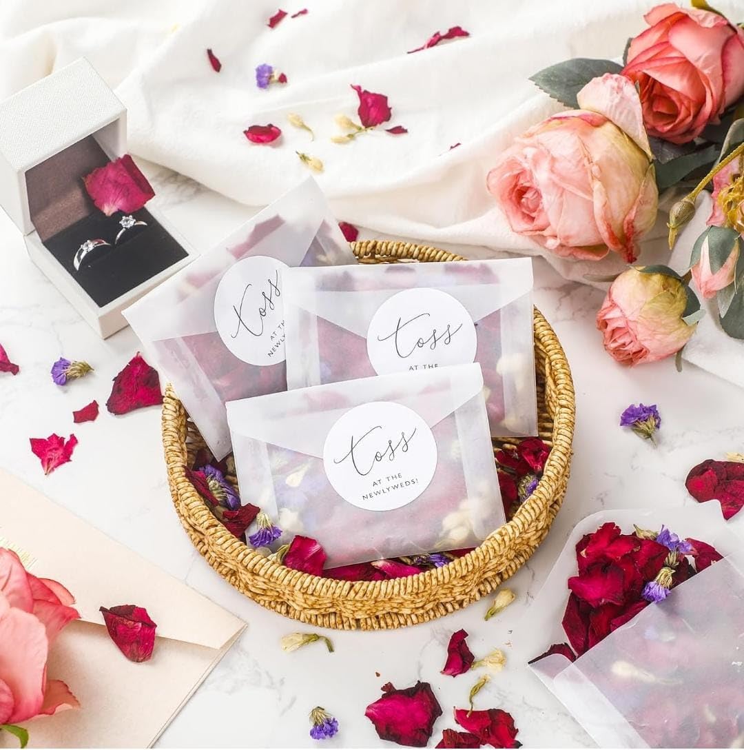 Dried Rose Petals Confetti with Decorative Envelope, Natural Wedding Decor, 50 pc