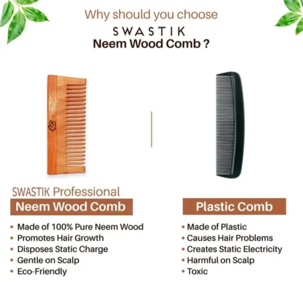 Wooden Hair Combs Set, Natural Wood, Wide Tooth and Fine Tooth, 4 Piece Set, Hair Care Styling