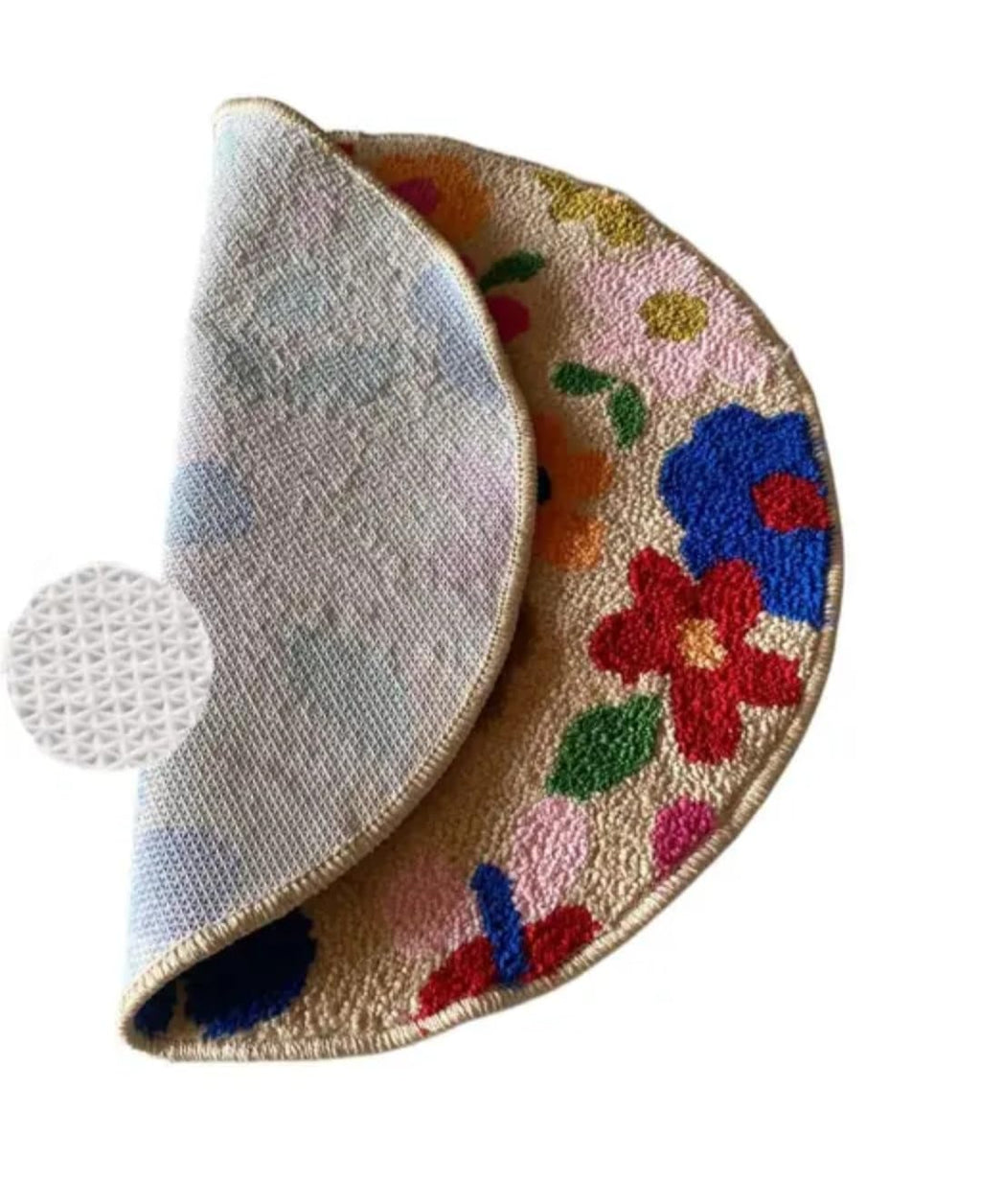 Round Floral Door Mat, Multicolor Flower Pattern, Entryway Rug, Boho Style