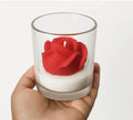 Decorative Glass Candle with Red Rose Design, White Base, Romantic Style, Clear Cylindrical Votive for Home Decor candle