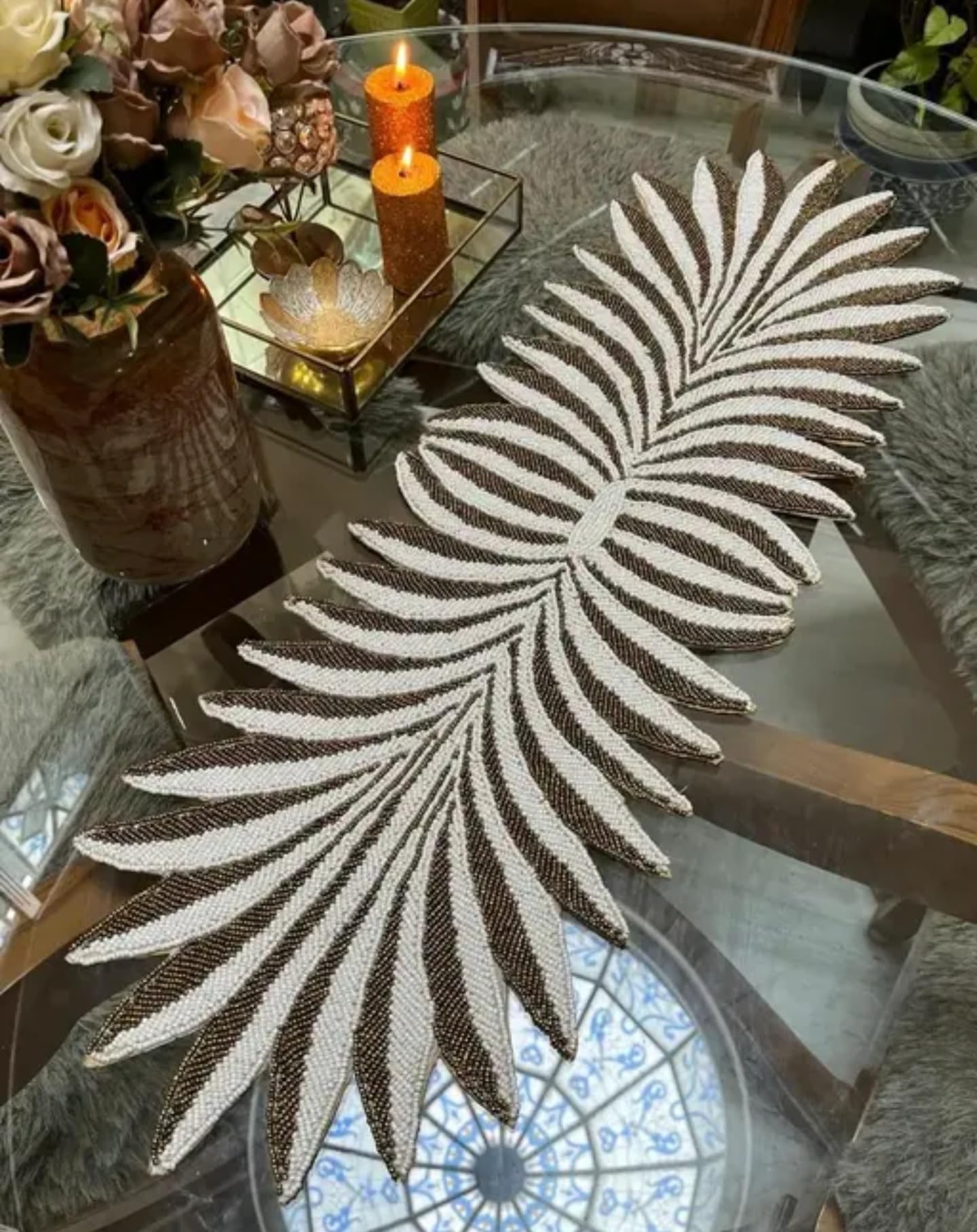 Woven Palm Leaf Handmade Placemat, Natural Brown and White, Tropical Table Decor