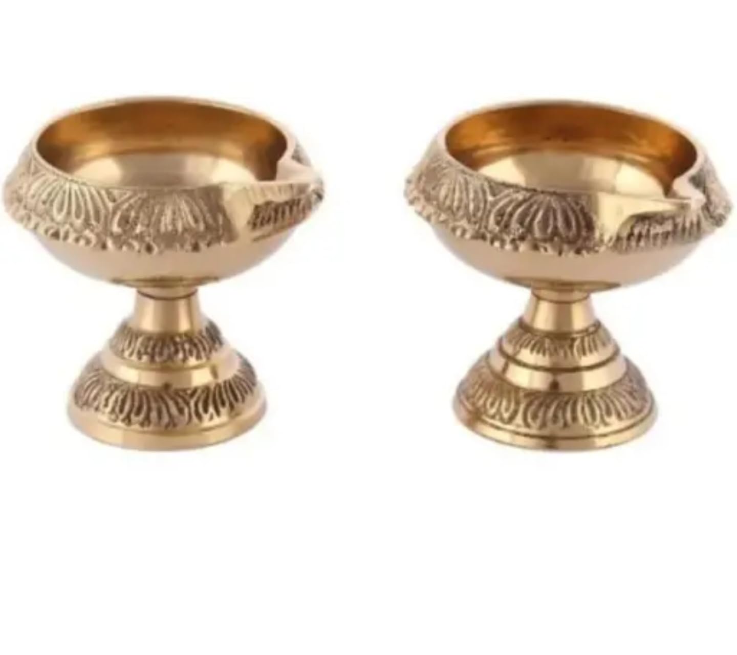 Decorative Brass Goblet Chalice, Antique Gold, Traditional Design with Embossed Pattern, Pedestal Base, Set of 2