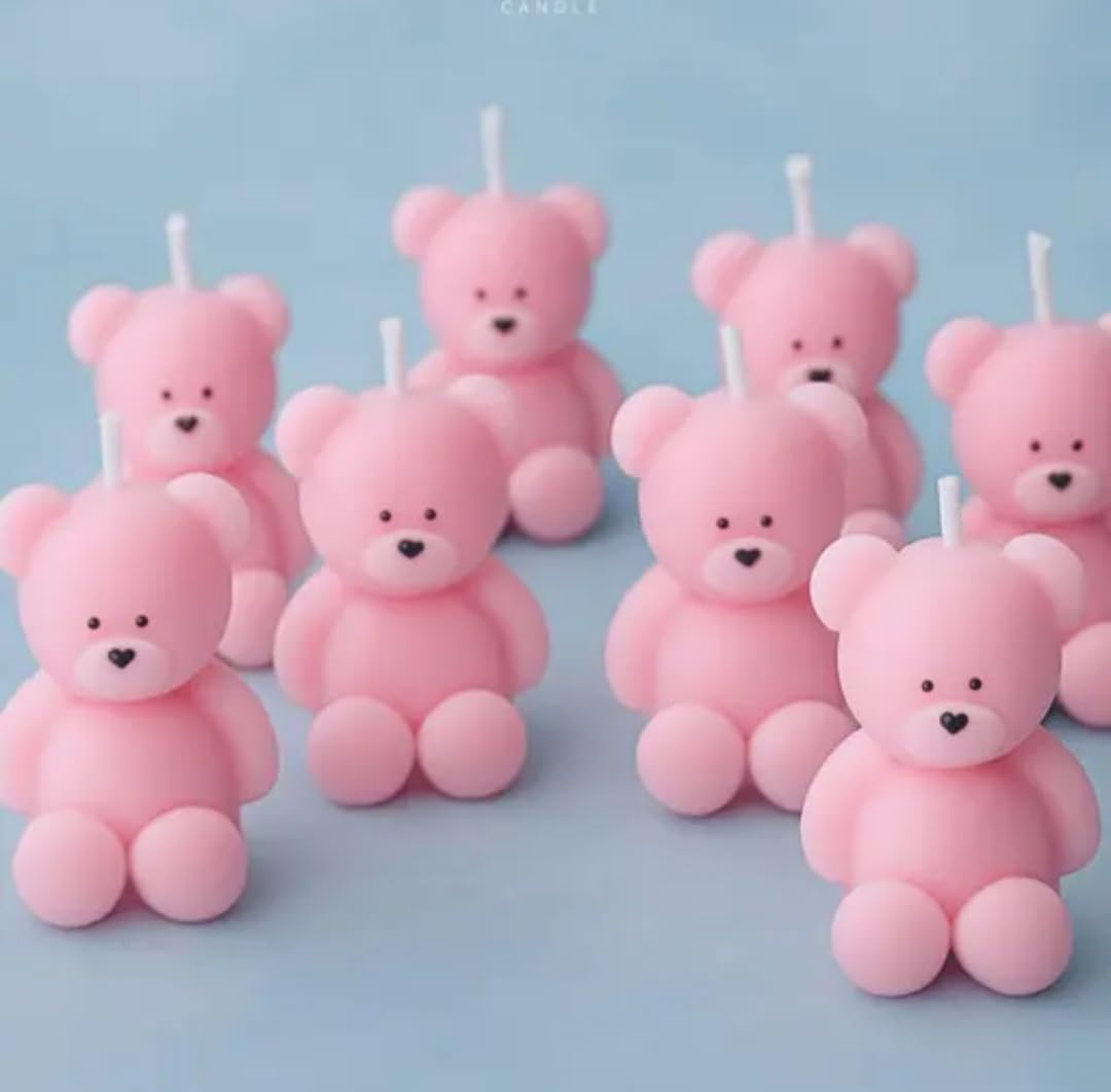 Pink Bear Shaped Candles, Decorative Teddy Bear Design, Cute Novelty Candles