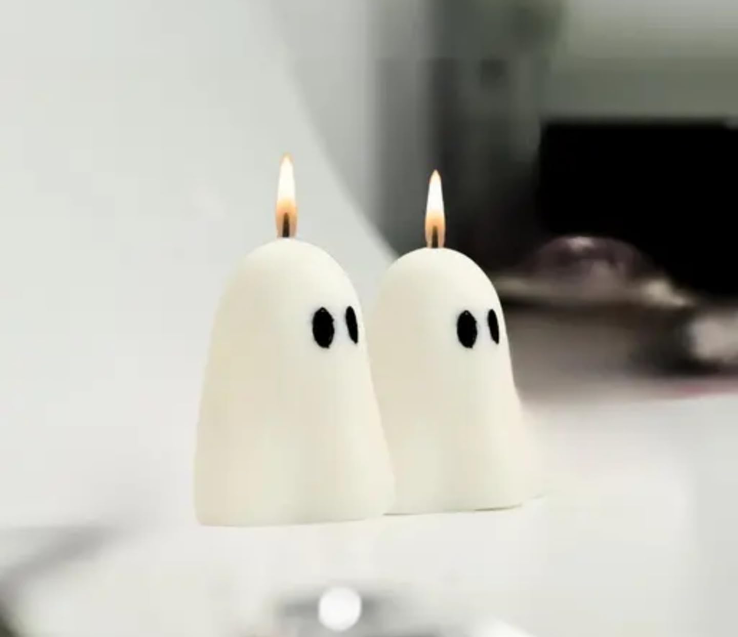 Halloween Ghost Candles, White Decorative Spooky Design, Set of 2