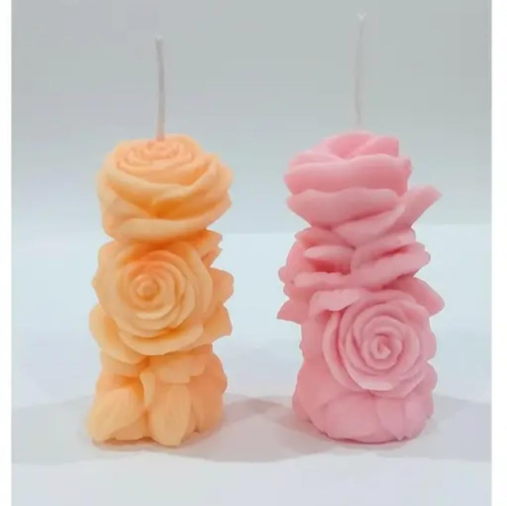 Decorative Rose Candles, Stacked Flower Design, Pink and Peach, Set of 2