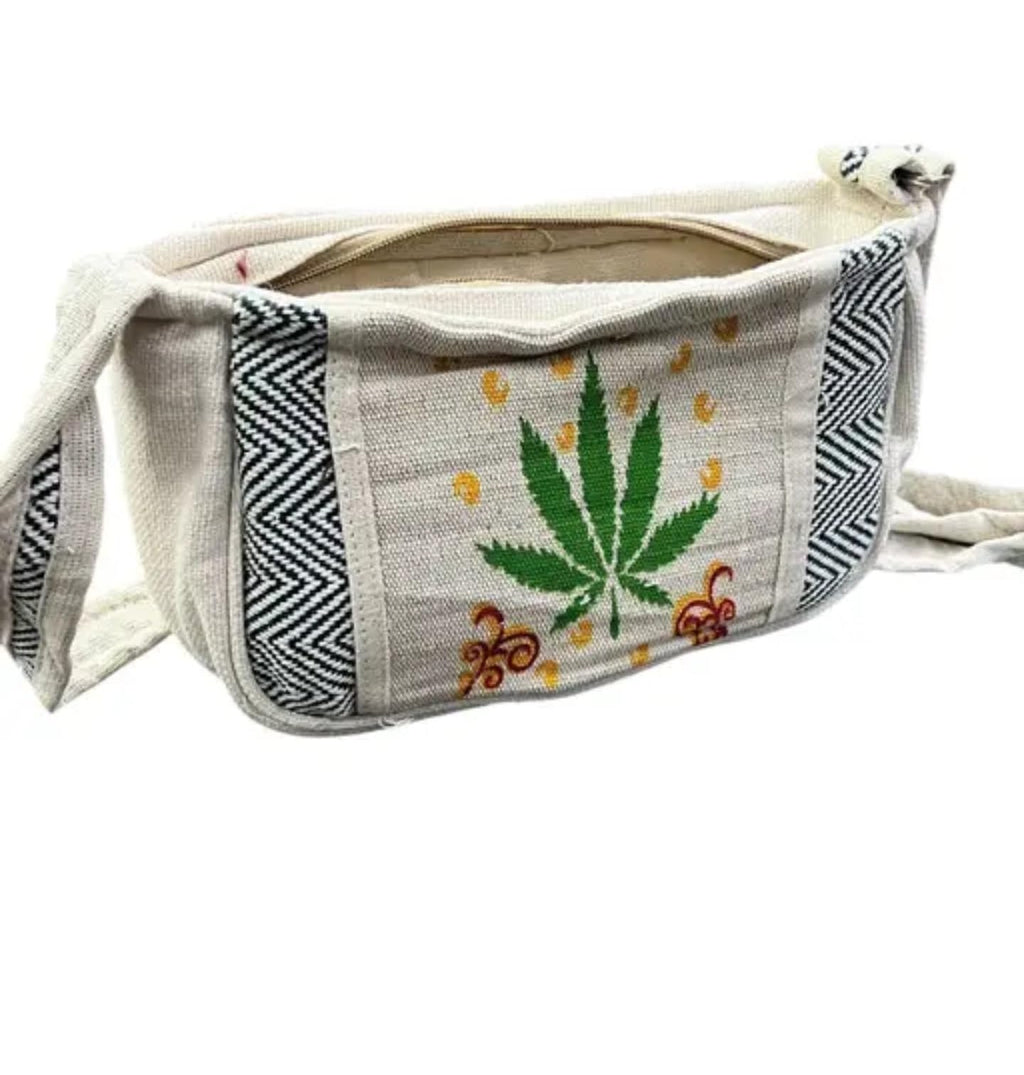 Handmade jute bag,Canvas Tote Bag with Leaf Print and Chevron Pattern, White and Black