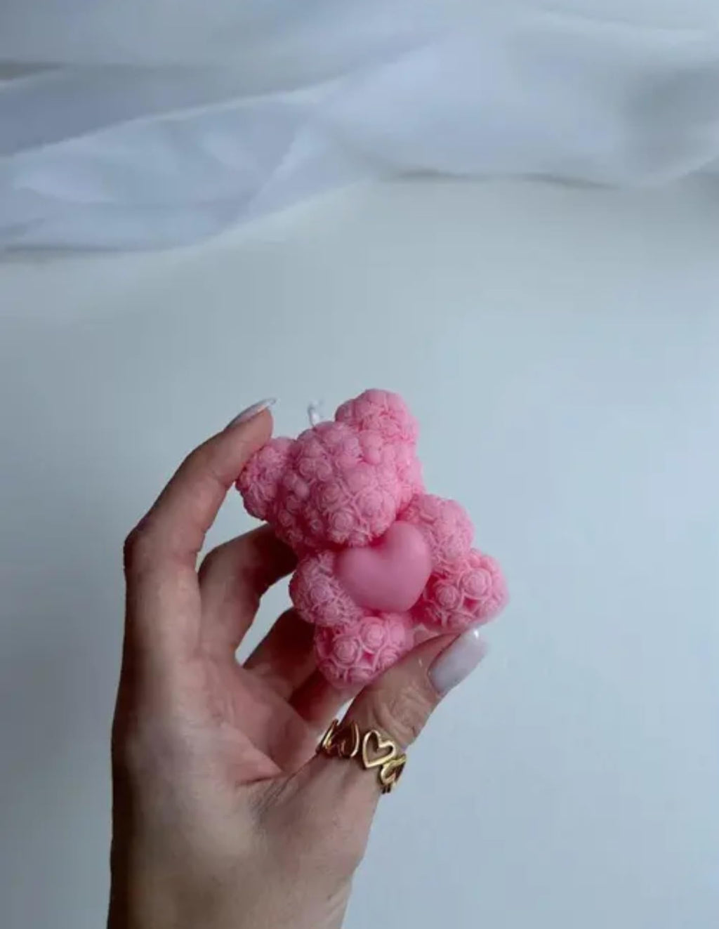 Teddy candle, Pink and White, Party Decoration