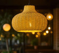 Handwoven Rattan Pendant Light, Natural Wicker, Onion Shape, Hanging Ceiling Lamp