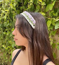 Crochet Floral Headband, Lavender and Green, Handmade Hair Accessory, Boho Style