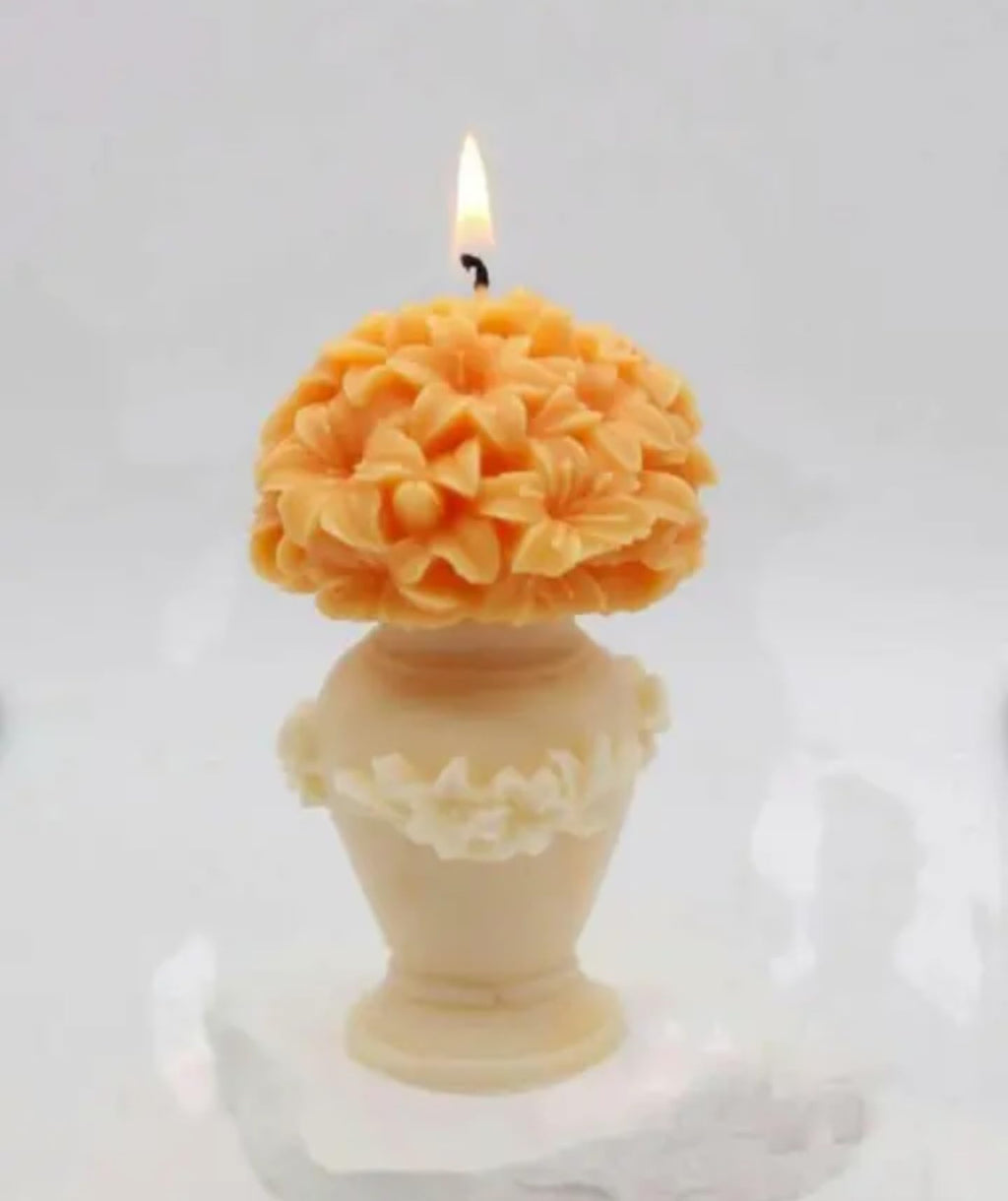 Decorative Floral Bouquet Candle, Orange Blossom Design, Ceramic Base, Handcrafted