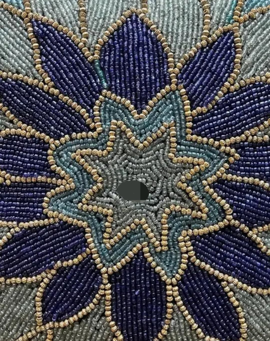 Beaded Throw Pillow Cover, Blue Floral Mandala Design, Handcrafted Glass Bead Embroidery, Boho Home Decor
