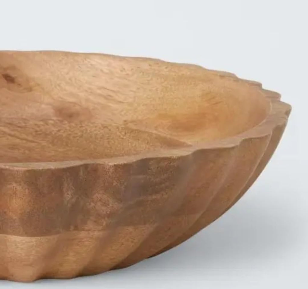 Wooden Bowl, Natural Wood, Rustic Carved Edge, Decorative Serving Dish