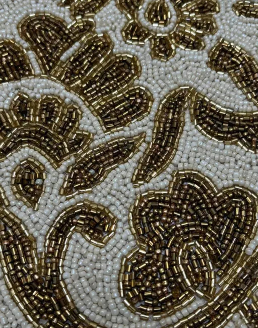 Beaded Handmade Table Runner, Brown and Cream, Floral Paisley Pattern, Decorative Home Accent