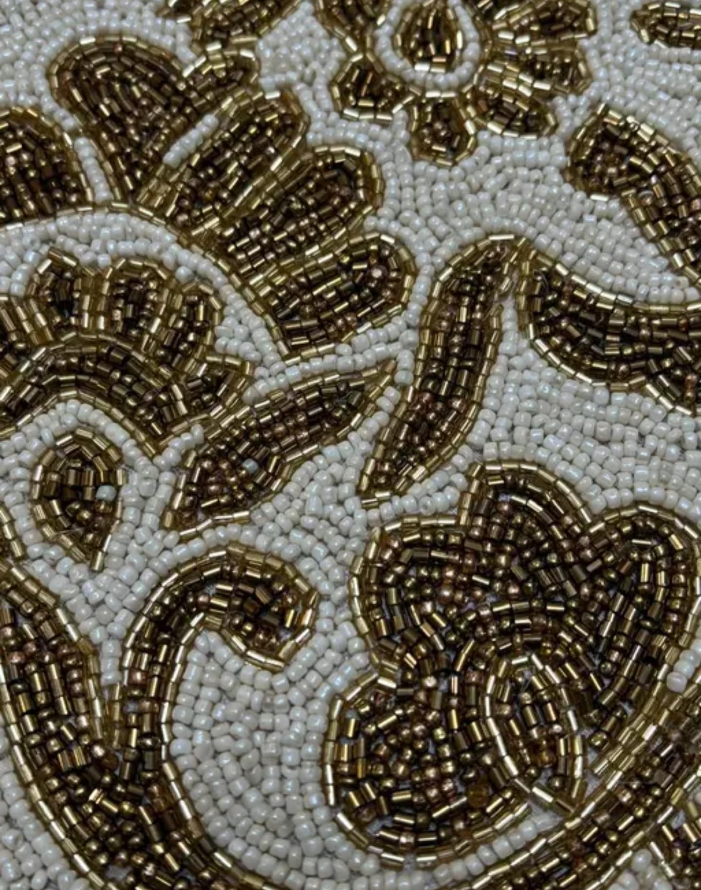 Beaded Handmade Table Runner, Brown and Cream, Floral Paisley Pattern, Decorative Home Accent
