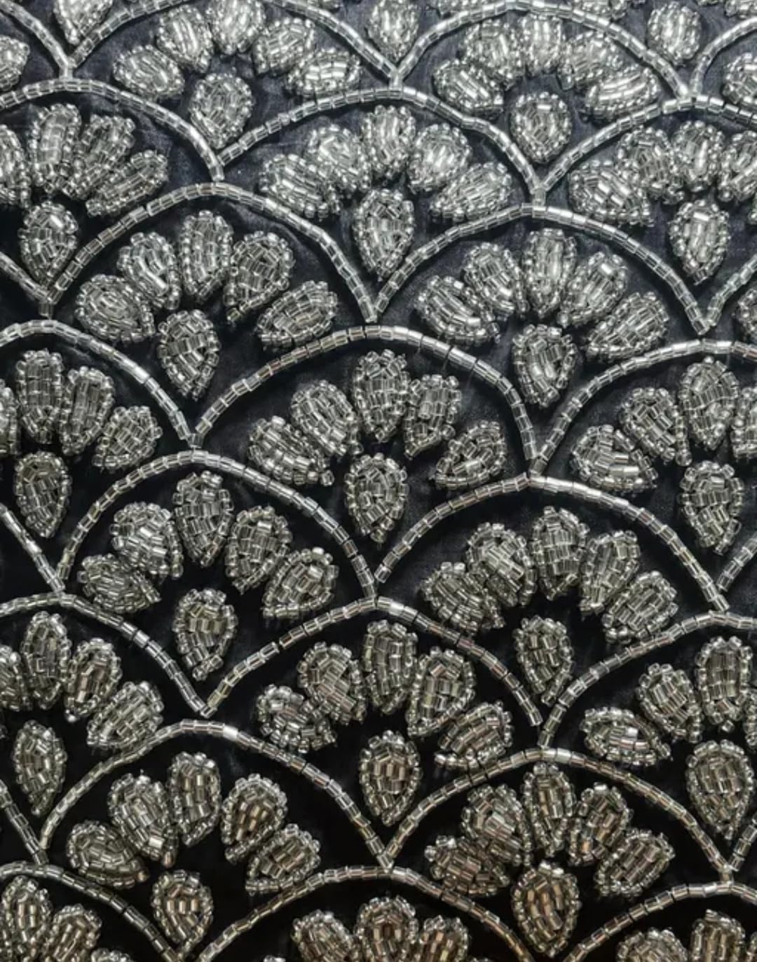 Decorative Throw Pillow Cover, Black and Silver, Beaded Embroidered Scallop Floral Pattern, Luxury Home Decor Cushion Cover, Handmade Cushion Cover