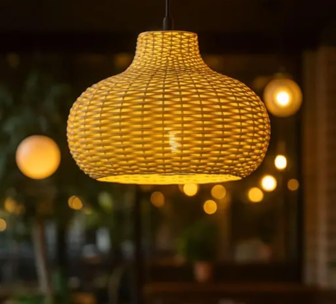 Handwoven Rattan Pendant Light, Natural Wicker, Onion Shape, Hanging Ceiling Lamp