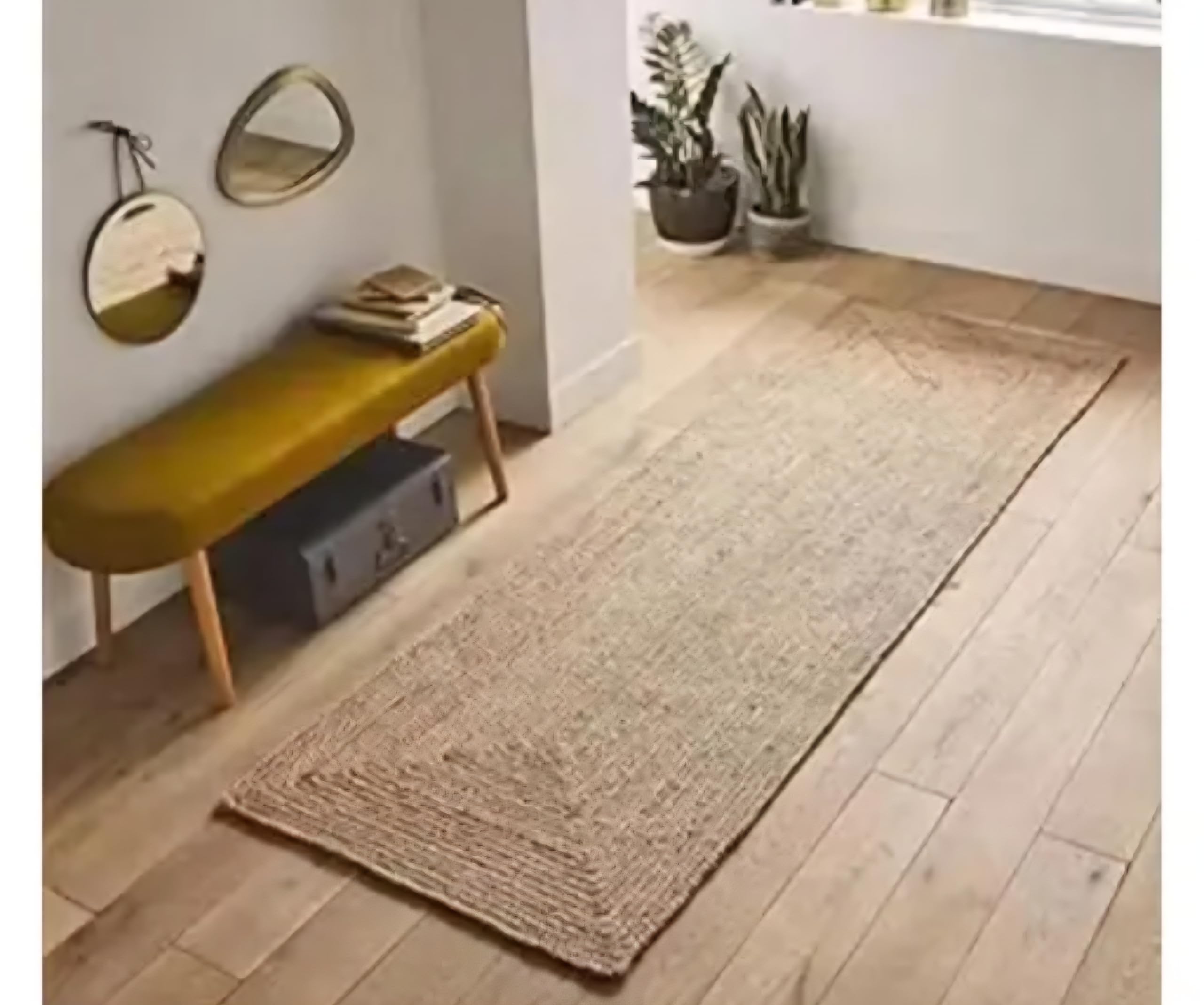 Natural Jute Runner Rug, Braided Hallway Carpet, Bohemian Style, Rectangular, for Entryway or Corridor