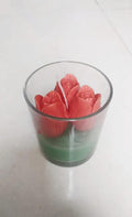 Decorative Red Rose Candle in Glass Votive, Floral Scented, Green Base