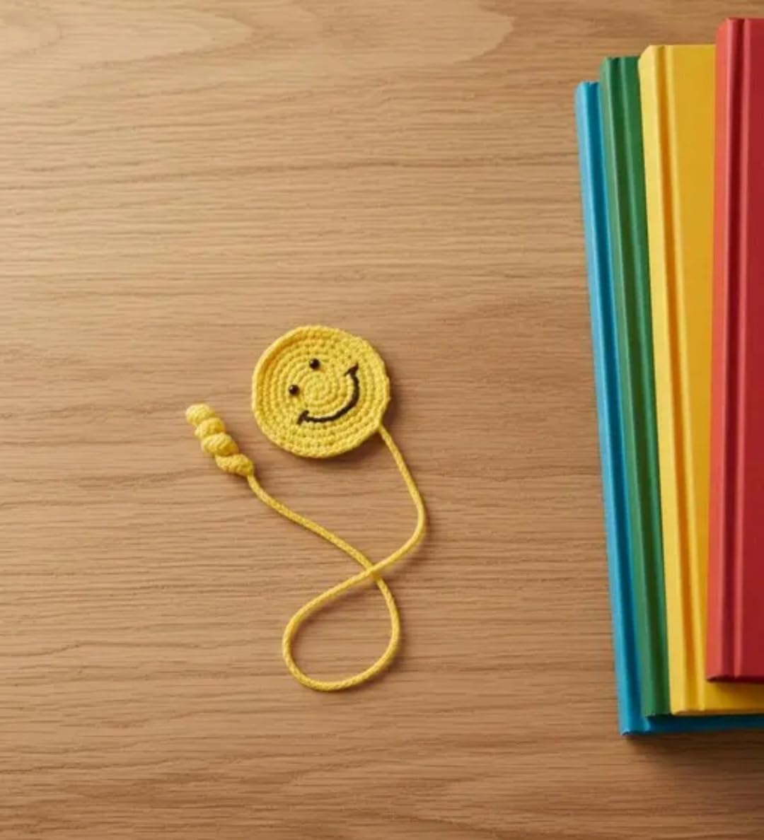 Handmade Crochet Smiley Face Bookmark, Yellow, Knitted, Fun Happy Face Design for Books
