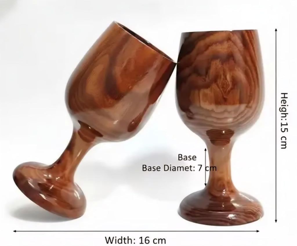 Handcrafted Wooden Wine Goblets, Natural Wood Grain Finish, Set of 2, Rustic Style Drinkware