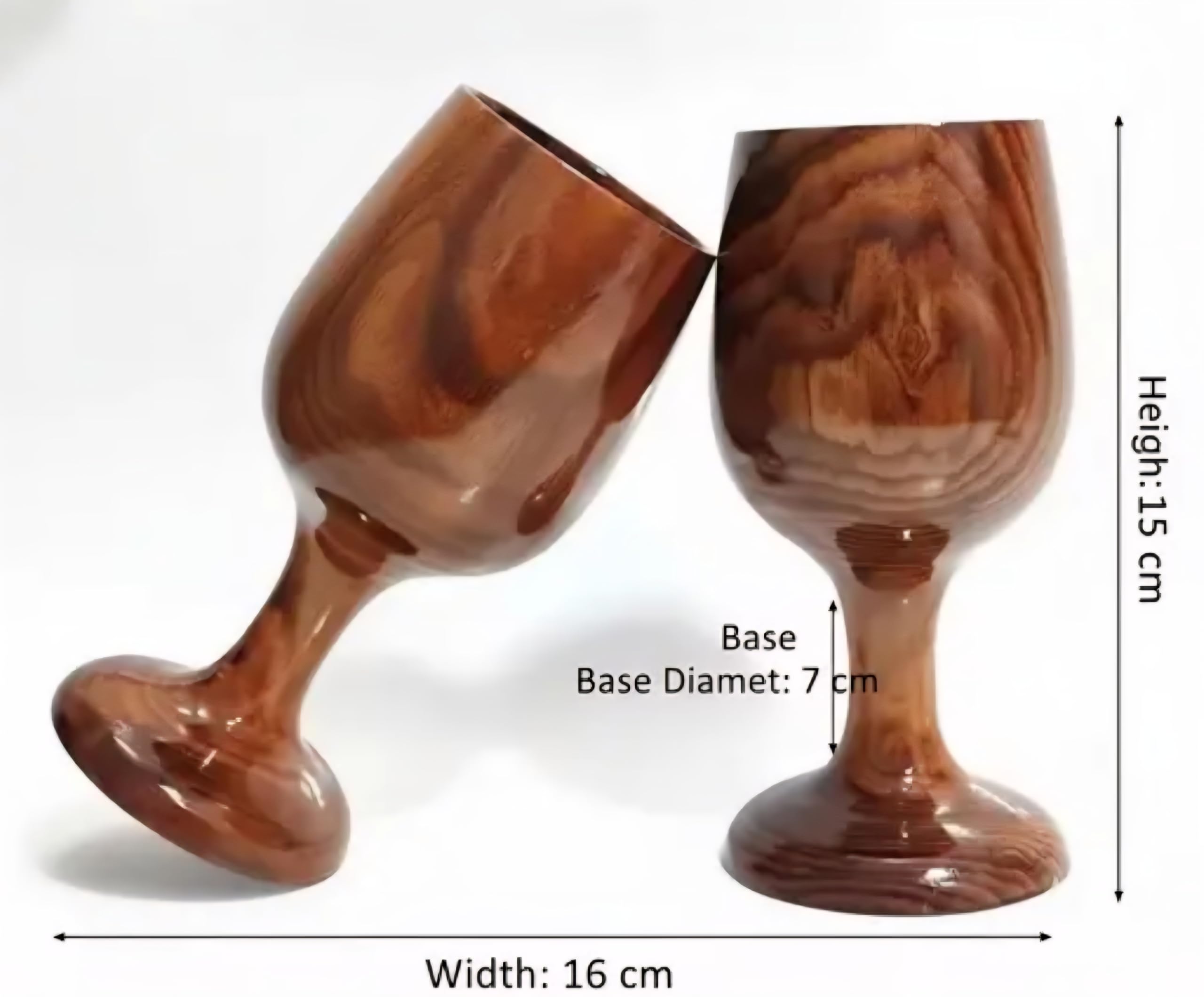Handcrafted Wooden Wine Goblets, Natural Wood Grain Finish, Set of 2, Rustic Style Drinkware
