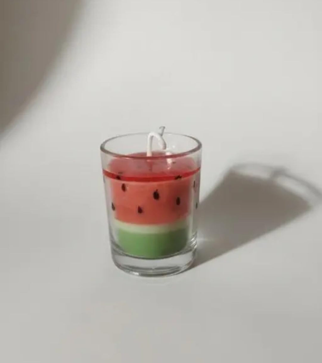 Watermelon Scented Candle in Glass, Fruit Shaped Decorative Votive, Red and Green