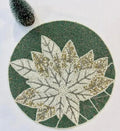 Beaded Round Placemat, Green and White Poinsettia Design, Handcrafted Holiday Table Decor