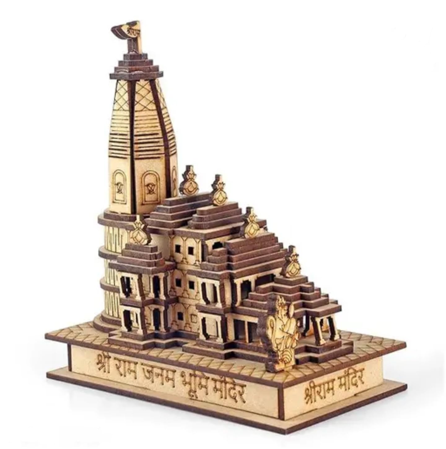 Traditional Wooden Temple Model, DIY Assembly Kit, Hindu Mandir Architecture Replica in Natural Wood Tones, Decorative Religious Display Piece