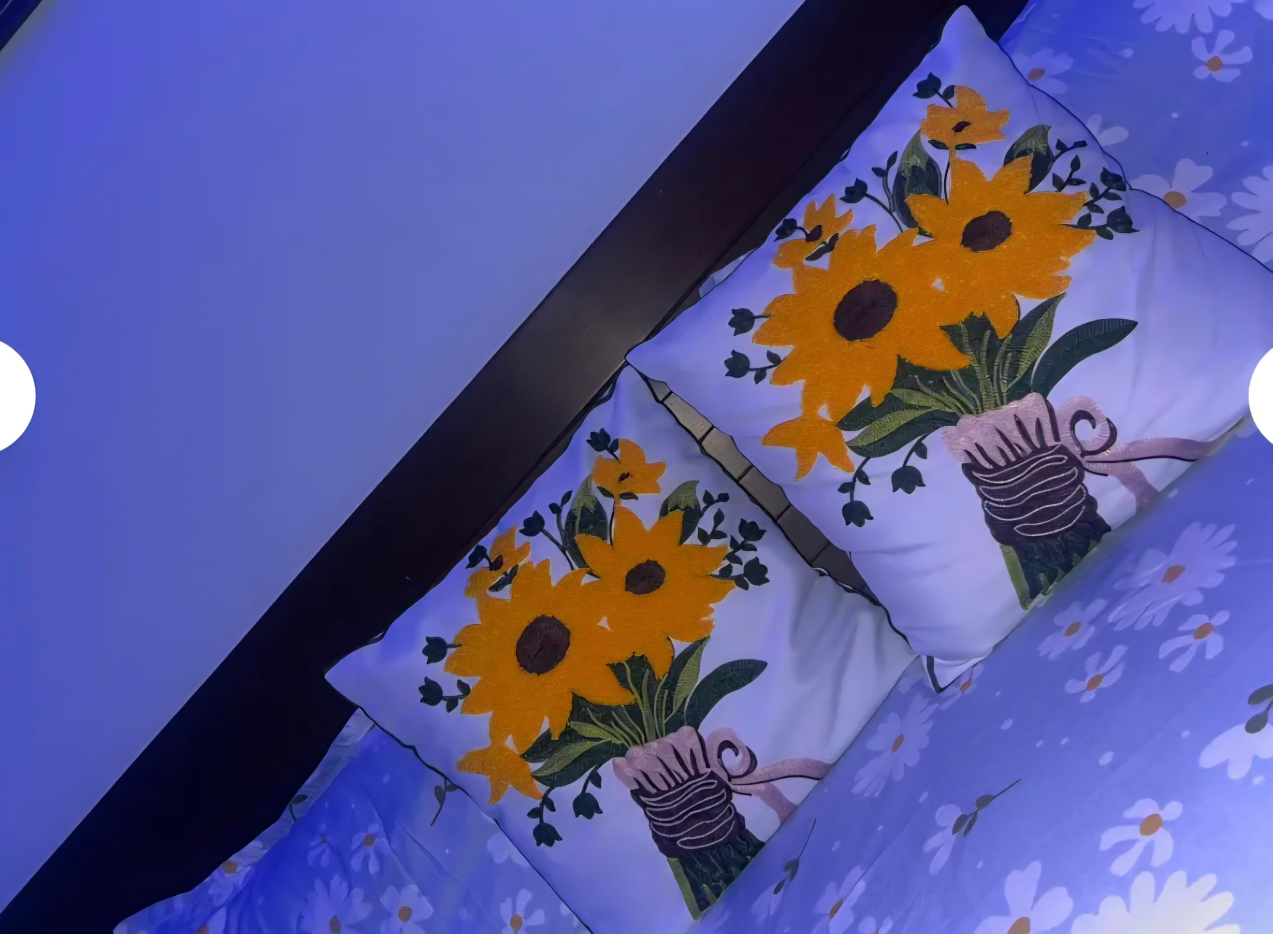 Sunflower Bouquet Embroidered Throw Pillow Covers, White, Floral, Set of 2