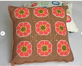 Handmade Crochet Throw Pillow Cover, Granny Square Floral Pattern, Brown and Coral