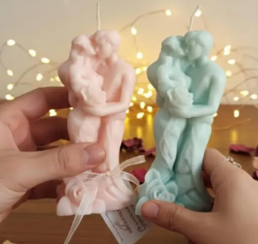 Decorative Couple Sculpture Candles, Pink and Blue, Romantic Figurine Design, Single piece